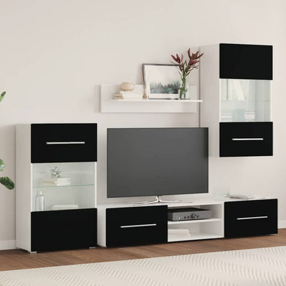 Móveis TV com  iluminação LED madeira trabalhada preto mate, 5pcs