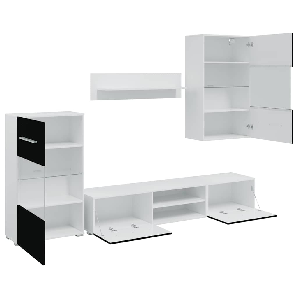 Móveis TV com  iluminação LED madeira trabalhada preto mate, 5pcs