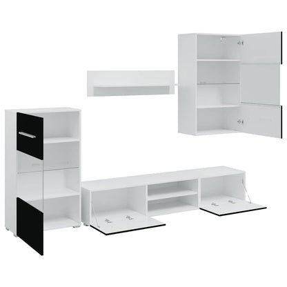 Móveis TV com  iluminação LED madeira trabalhada preto mate, 5pcs