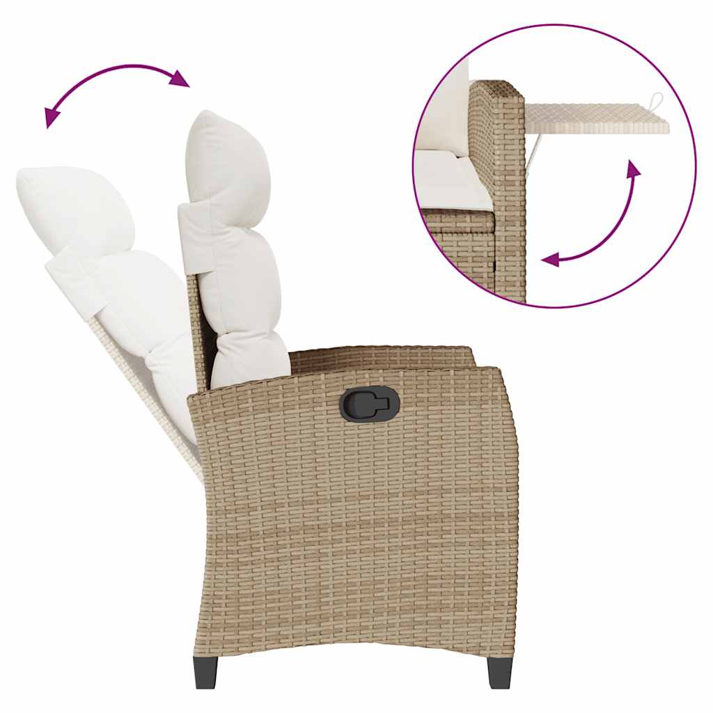 Cadeira de jardim reclinável com mesa de apoio vime PE bege