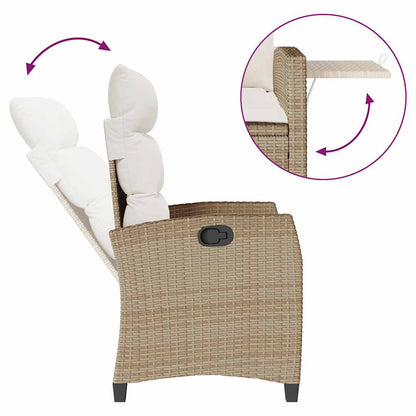 Cadeira de jardim reclinável com mesa de apoio vime PE bege