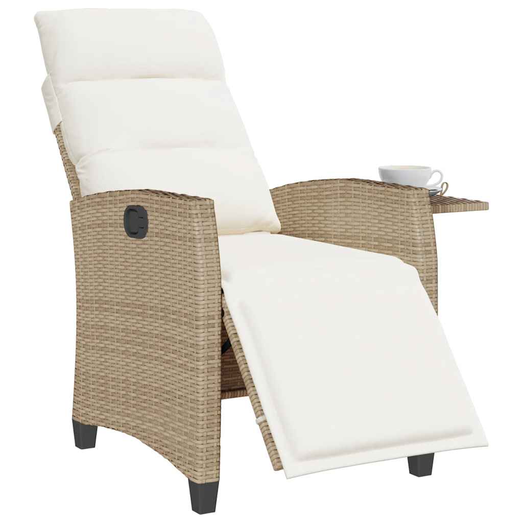 Cadeira de jardim reclinável com mesa de apoio vime PE bege
