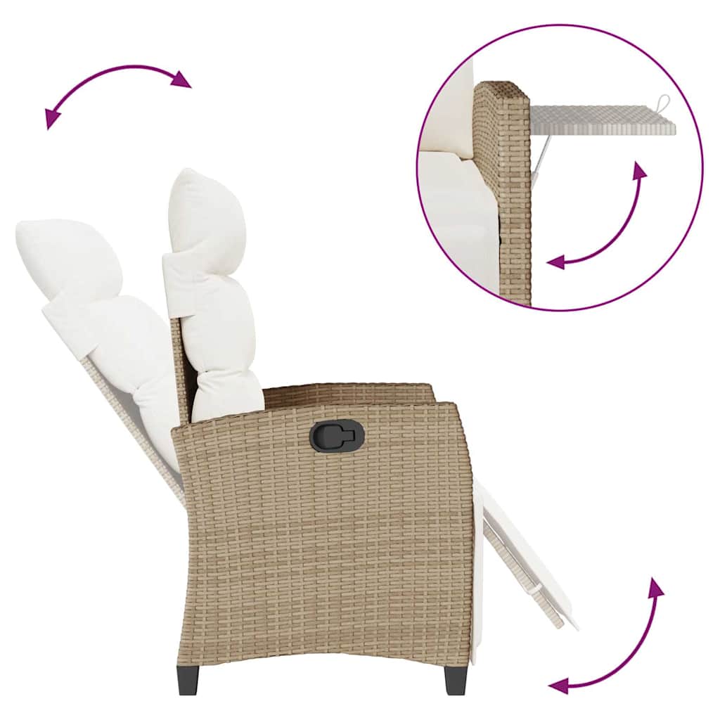 Cadeira de jardim reclinável com mesa de apoio vime PE bege