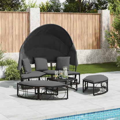 Cama lounge de exterior c/ toldo e almofadões vime PE preto
