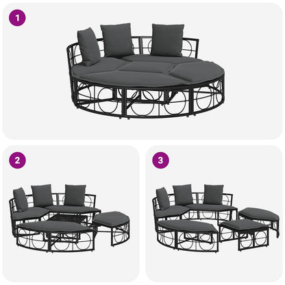 Cama lounge de exterior sem toldo vime PE preto