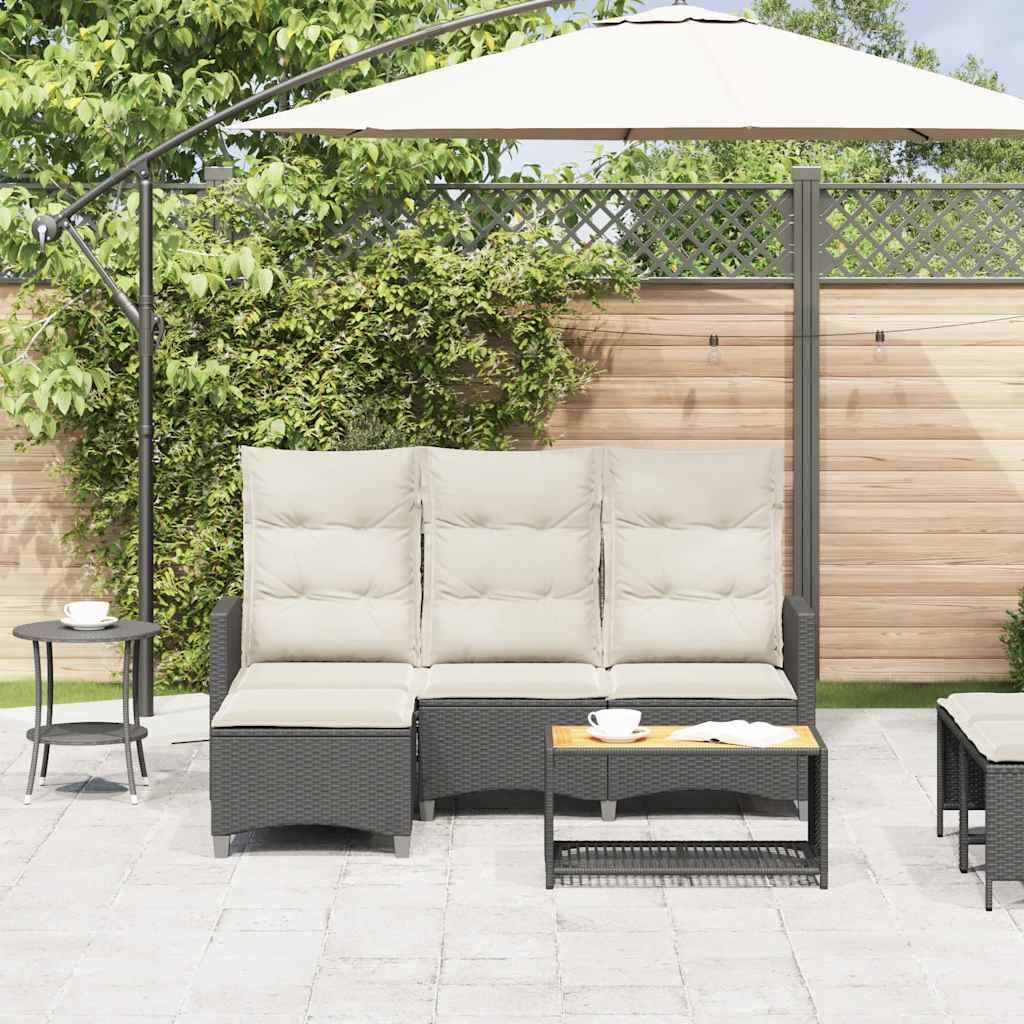 Sofá de jardim reclinável em forma de L com almofadões vime PE
