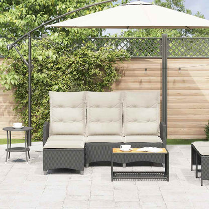 Sofá de jardim reclinável em forma de L com almofadões vime PE