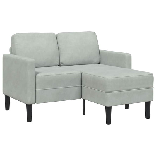 Sofá 2 lugares com Chaise em L 125 cm veludo cinzento-claro