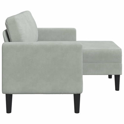 Sofá 2 lugares com Chaise em L 125 cm veludo cinzento-claro