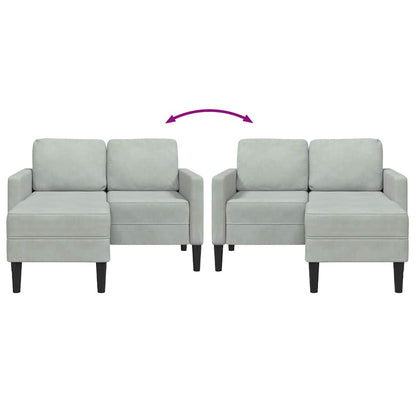 Sofá 2 lugares com Chaise em L 125 cm veludo cinzento-claro