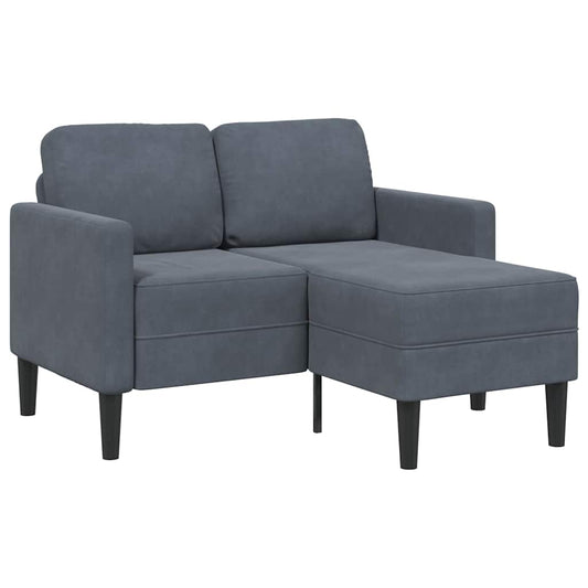 Sofá 2 lugares com Chaise em L 125 cm veludo cinzento-escuro