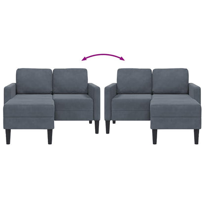 Sofá 2 lugares com Chaise em L 125 cm veludo cinzento-escuro