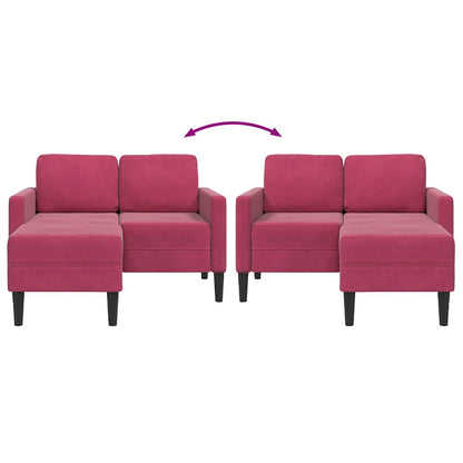 Sofá 2 lugares com Chaise em L 125 cm veludo vermelho tinto