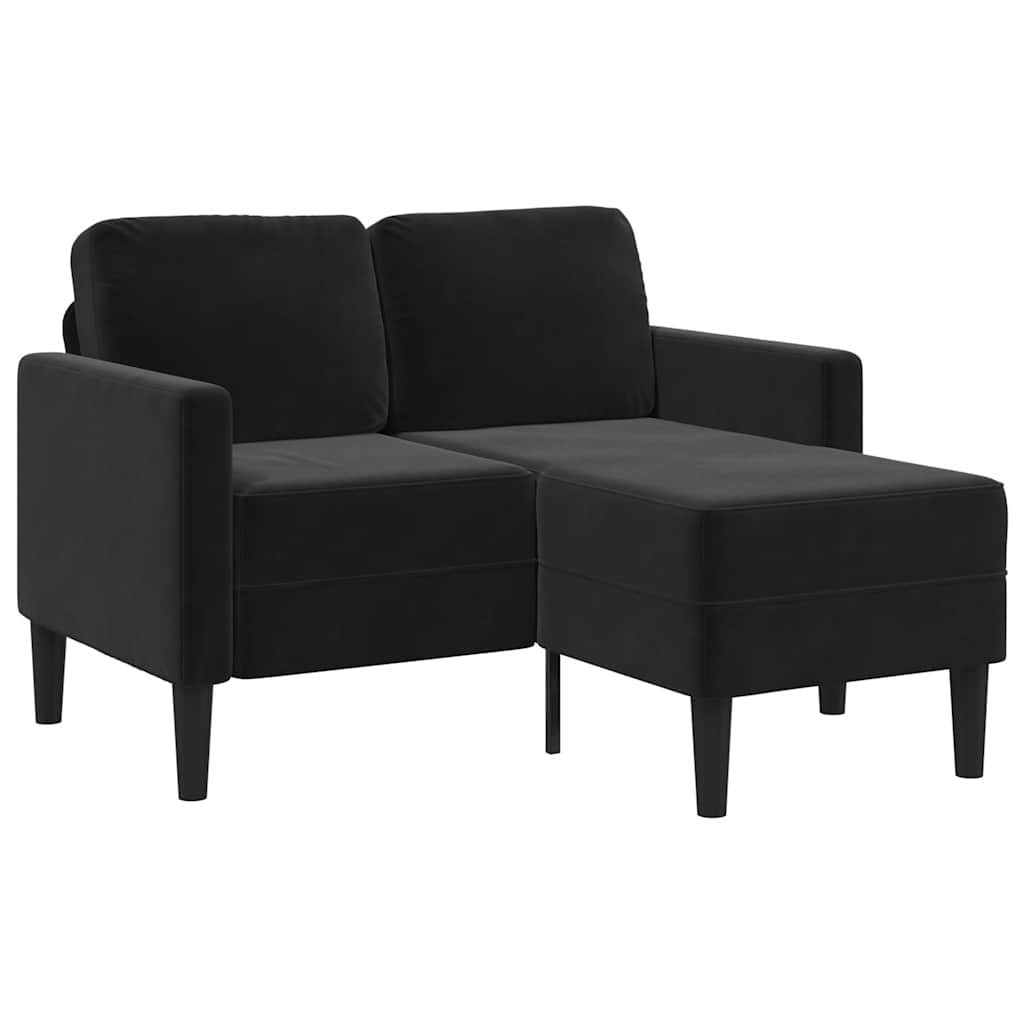 Sofá de 2 lugares com chaise em L preto 125 cm veludo