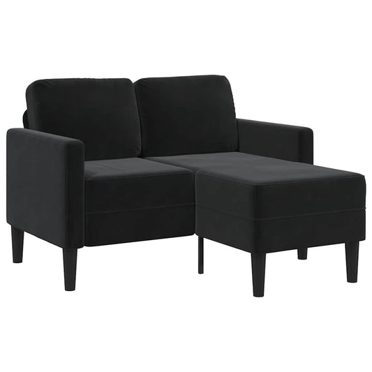 Sofá de 2 lugares com chaise em L preto 125 cm veludo