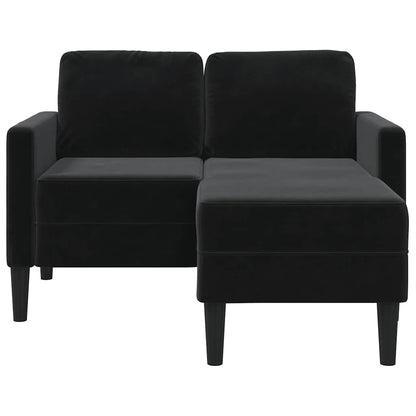 Sofá de 2 lugares com chaise em L preto 125 cm veludo