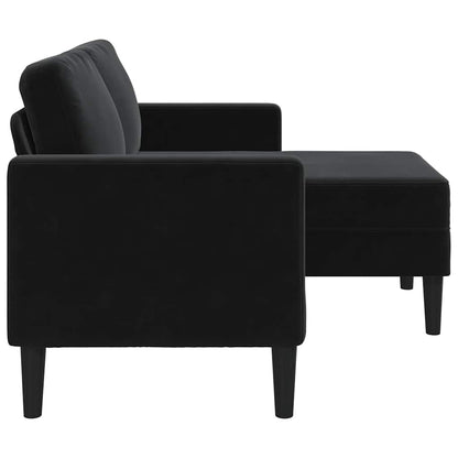 Sofá de 2 lugares com chaise em L preto 125 cm veludo