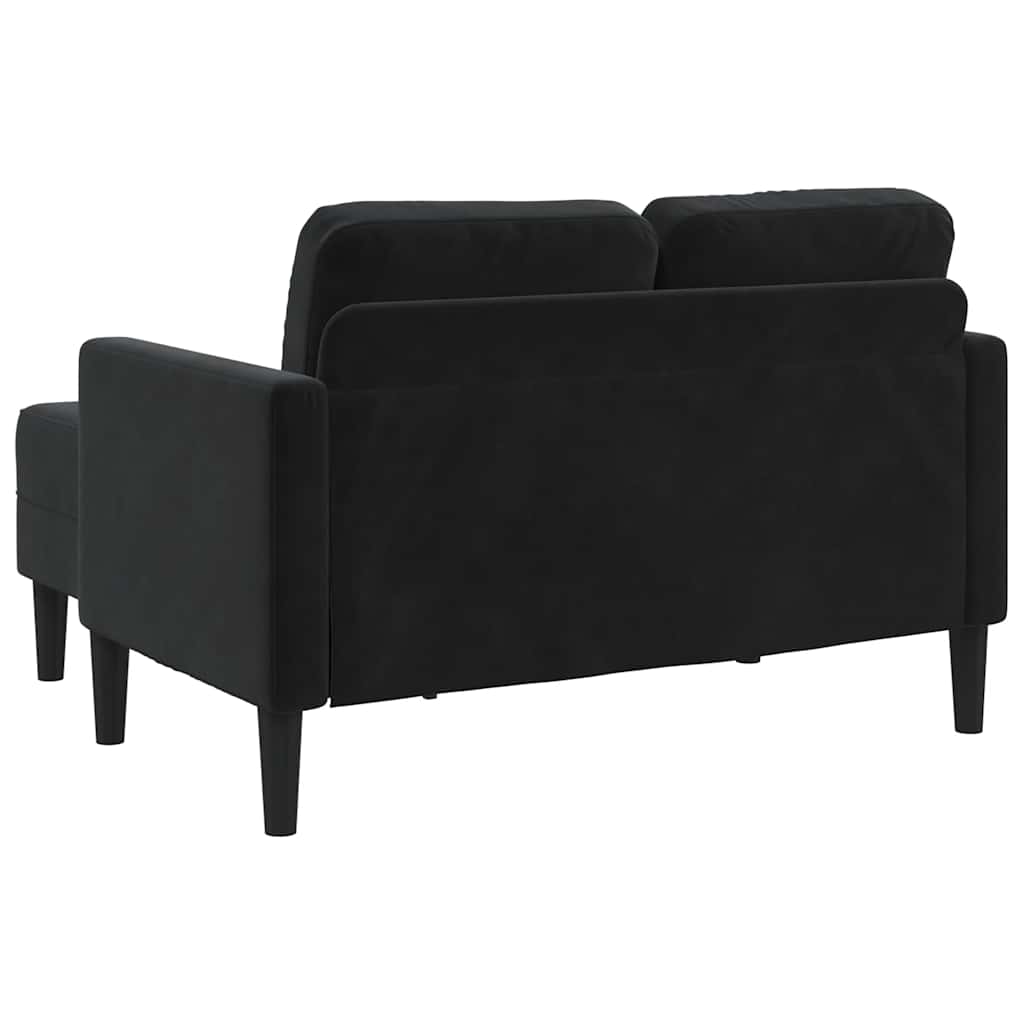Sofá de 2 lugares com chaise em L preto 125 cm veludo