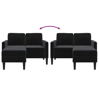 Sofá de 2 lugares com chaise em L preto 125 cm veludo