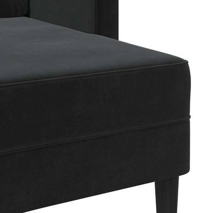 Sofá de 2 lugares com chaise em L preto 125 cm veludo