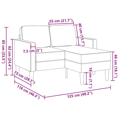 Sofá de 2 lugares com chaise em L preto 125 cm veludo
