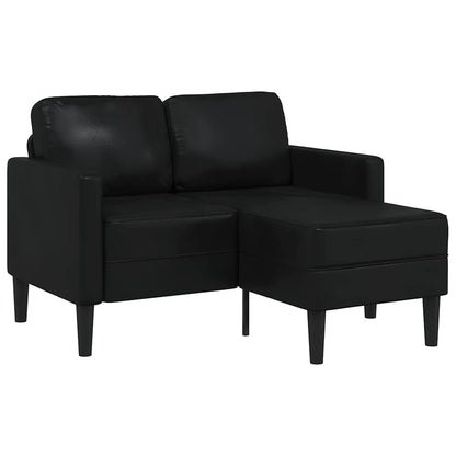 Sofá de 2 lugares com chaise em L, preto, 125 cm, couro sintético