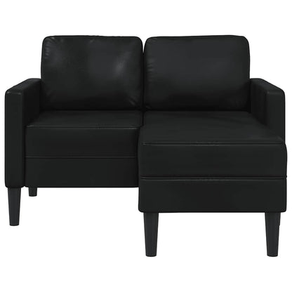 Sofá de 2 lugares com chaise em L, preto, 125 cm, couro sintético