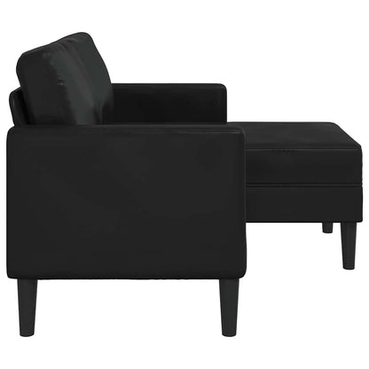 Sofá de 2 lugares com chaise em L, preto, 125 cm, couro sintético