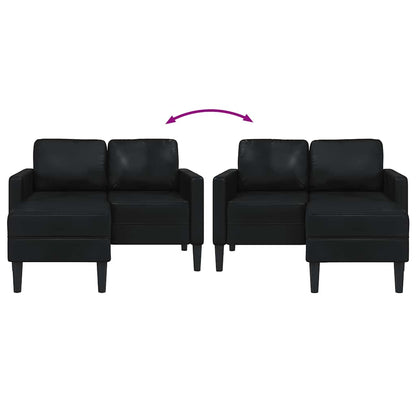 Sofá de 2 lugares com chaise em L, preto, 125 cm, couro sintético