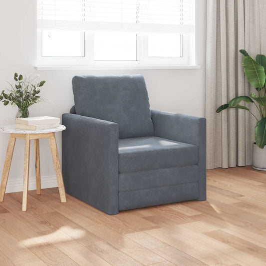 Sofá-Cama com almofada Cinzento escuro 74 x 77 x 81 cm Veludo