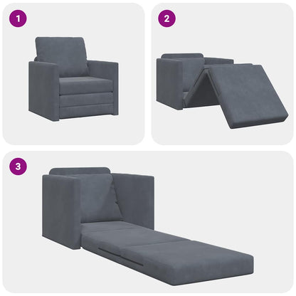 Sofá-Cama com almofada Cinzento escuro 74 x 77 x 81 cm Veludo
