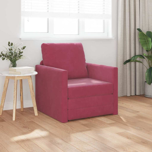 Sofá-Cama com almofada vermelho tinto 74 x 77 x 81 cm Veludo