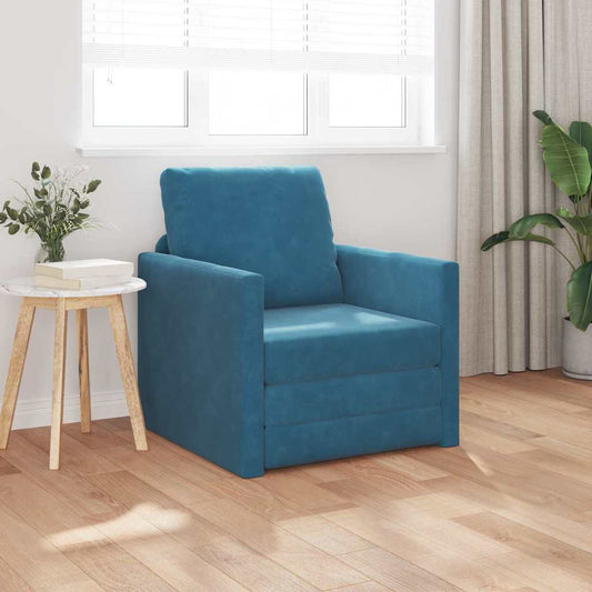 Sofá-Cama com almofada Azul 74 x 77 x 81 cm Veludo