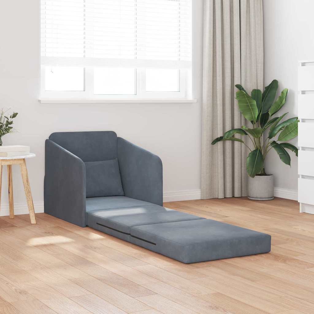 Sofá-Cama Cinza Escuro 65 x 80 x 83 cm Veludo