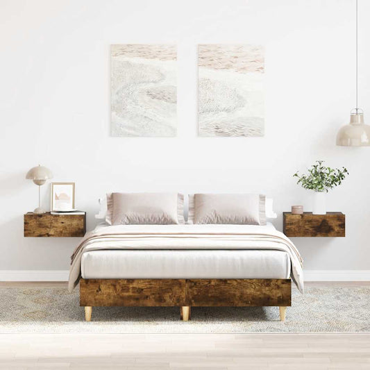 Estrutura de cama sem colchão 140x190 cm carvalho fumado