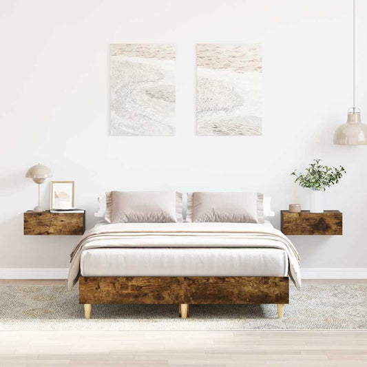 Estrutura de cama sem colchão 135x190 cm carvalho fumado