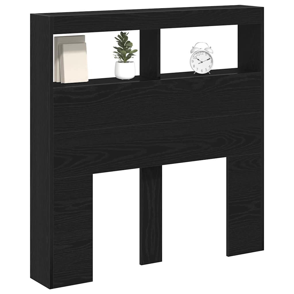 Armário cabeceira c/ luzes LED 100x17x102 cm carvalho preto
