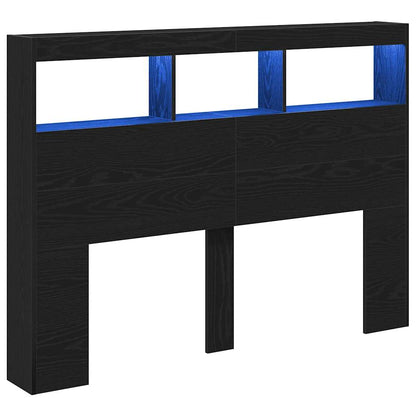 Armário cabeceira c/ luzes LED 140x17x102 cm carvalho preto