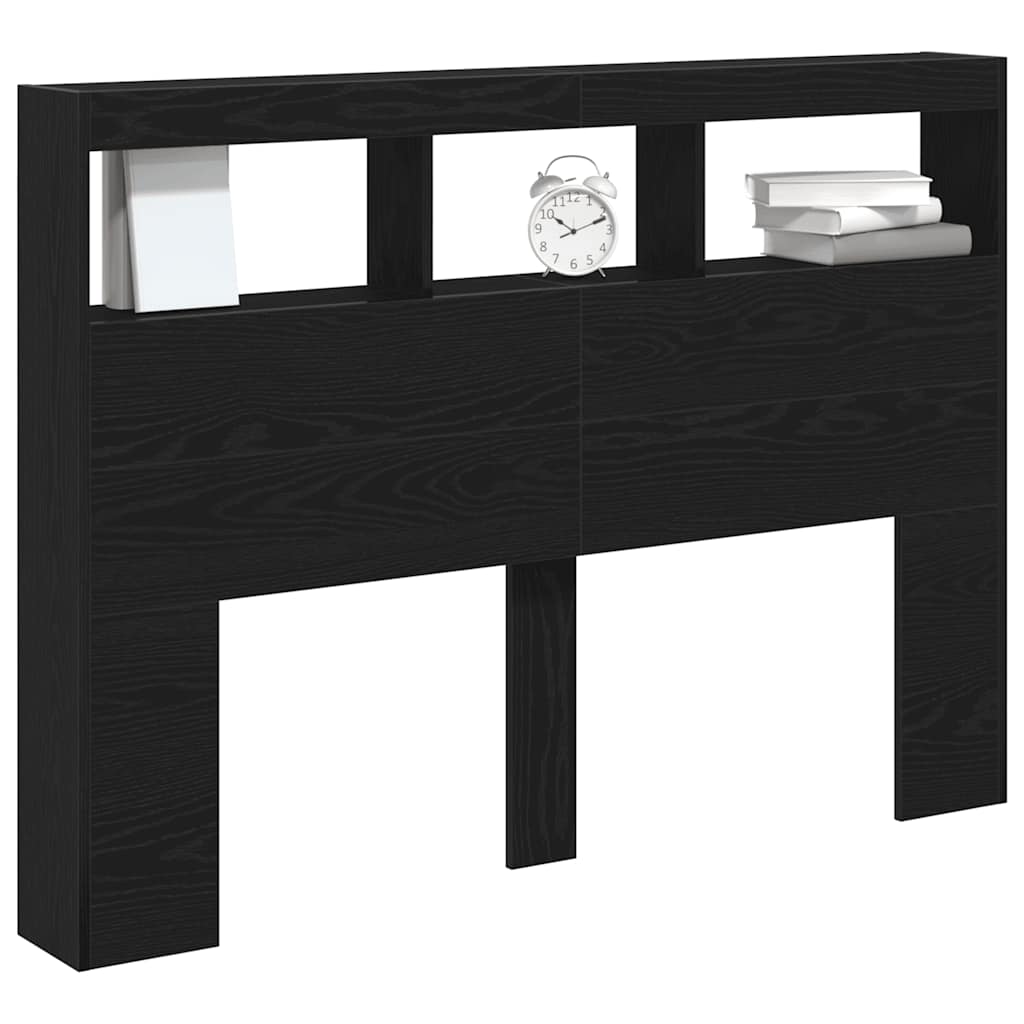 Armário cabeceira c/ luzes LED 140x17x102 cm carvalho preto