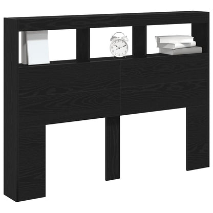 Armário cabeceira c/ luzes LED 140x17x102 cm carvalho preto