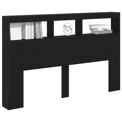 Armário cabeceira c/ luzes LED 160x17x102 cm carvalho preto