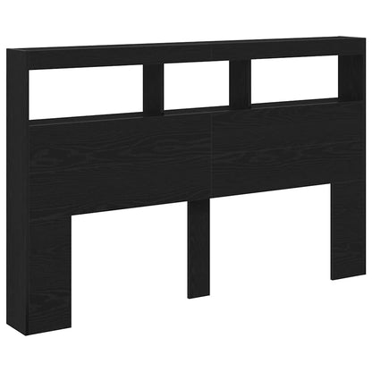 Armário cabeceira c/ luzes LED 160x17x102 cm carvalho preto