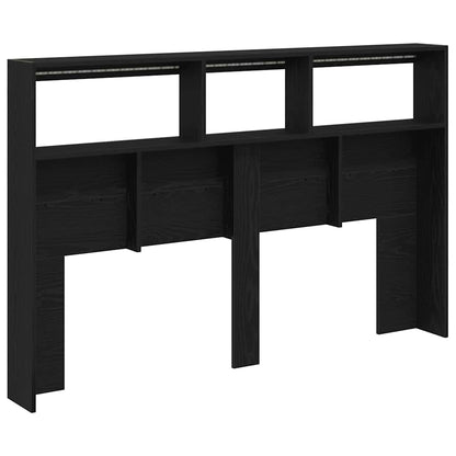 Armário cabeceira c/ luzes LED 160x17x102 cm carvalho preto