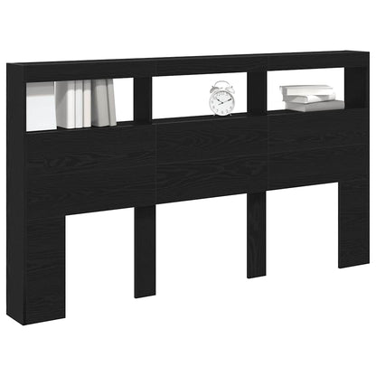 Armário cabeceira c/ luzes LED 180x17x102 cm carvalho preto