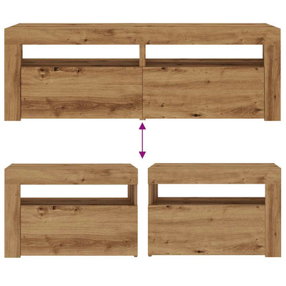 Mesas cabeceira c/ LEDs 2 pcs 60x35x40 cm carvalho artesanal