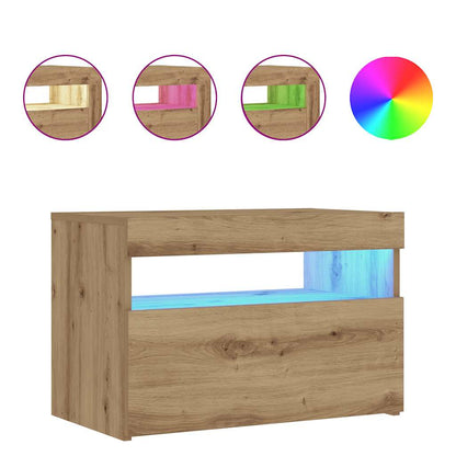 Mesa cabeceira c/ LED derivados de madeira carvalho artisiano