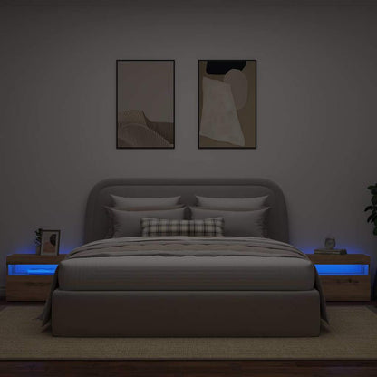 Mesa cabeceira c/ LED derivados de madeira carvalho artisiano