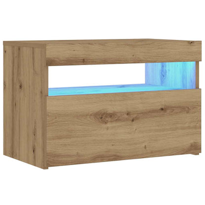 Mesa cabeceira c/ LED derivados de madeira carvalho artisiano