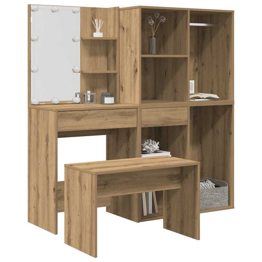 Conjunto penteadeiracom LED deriv. madeira carvalho artisiano