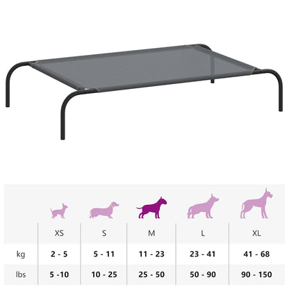 Cama para cães elevada 110x65x20 cm Textilene e aço cinzento